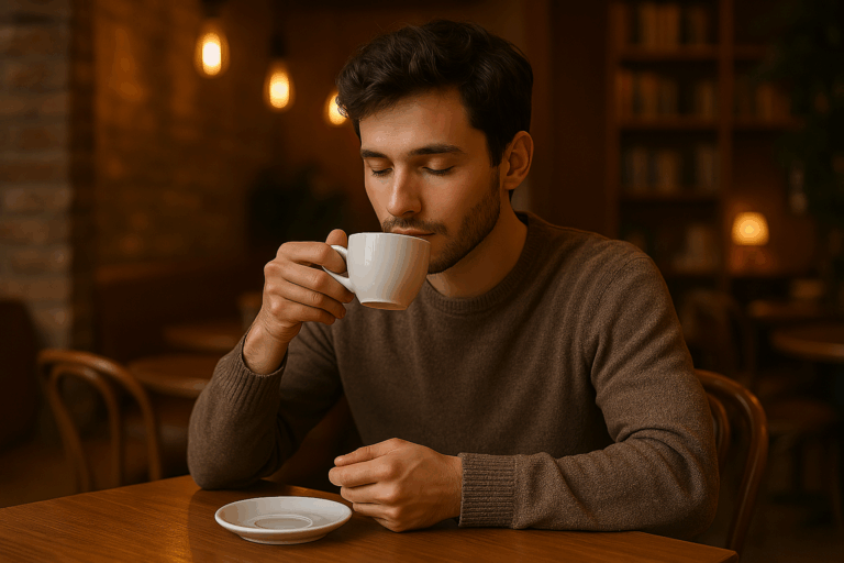 hombre joven tomando café