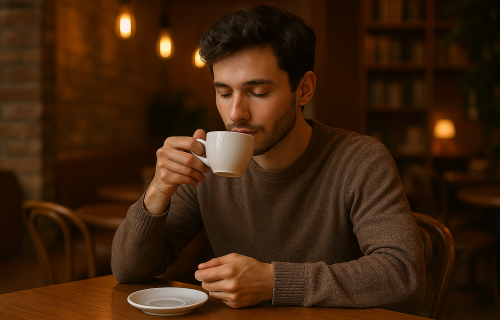 hombre joven tomando café