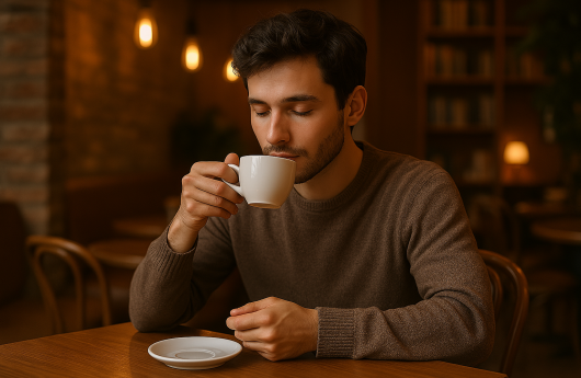 hombre joven tomando café