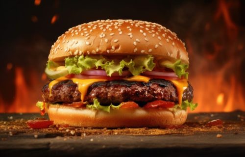 Hot beef burger. Illustration Generative AI
