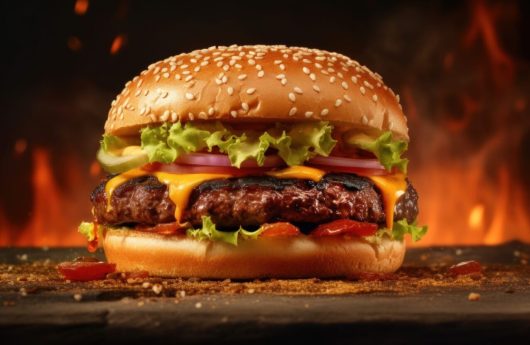 Hot beef burger. Illustration Generative AI