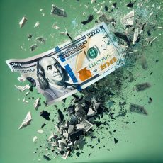 un billete de 100 dólares desintegrándose sobre fondo verde moderno